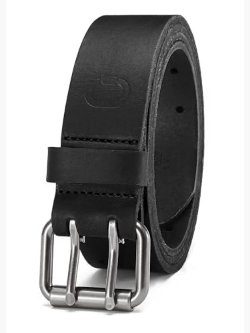 Men's Heavy Duty Leather Belt with Double-Prong Buckle